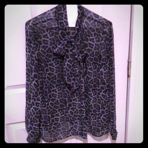 Black & Grey Michael Kors Bow Tie Blouse Size L!!